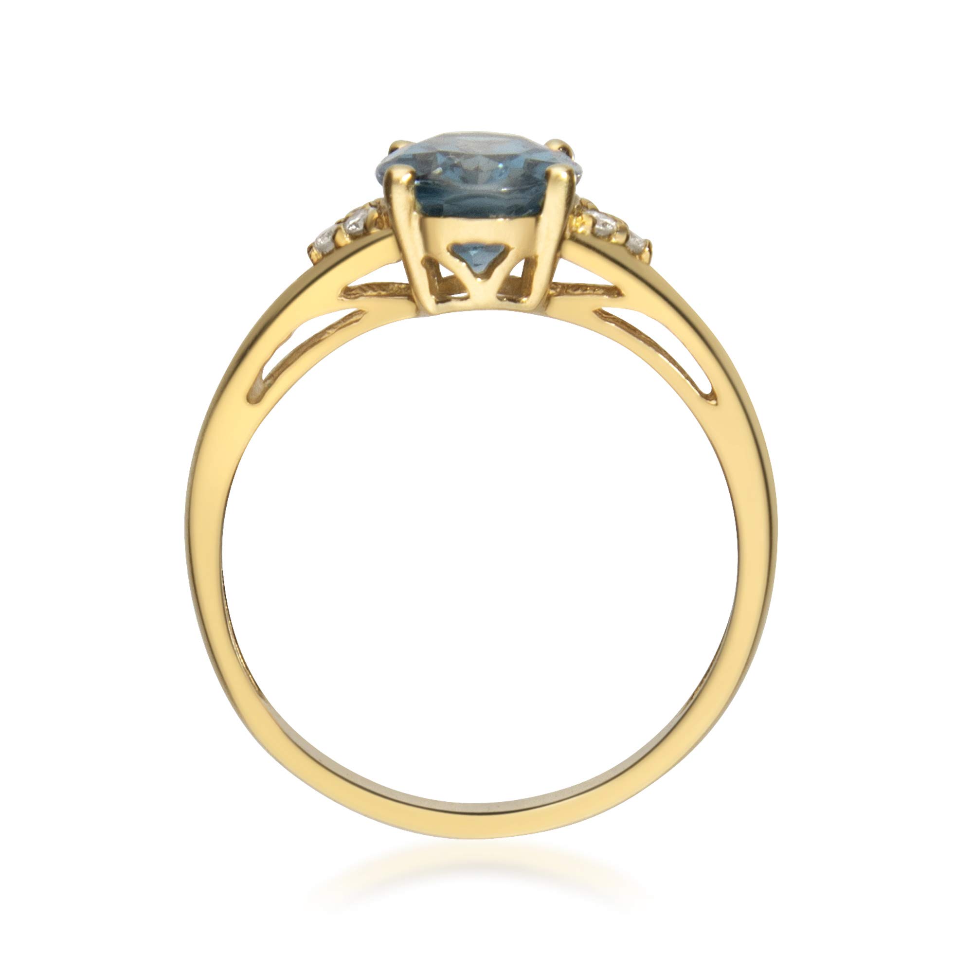 Gin & Grace 10K Yellow Gold Genuine London Blue Topaz Ring with Diamonds for Women | Ethically, authentically & organically sourced (Oval-Cut) Shaped London Blue Topaz Hand-Crafted Jewelry for her