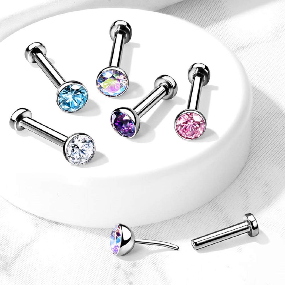 Pierced Owl 20G Extra Petite 6mm Barbell Implant Grade Titanium Threadless Push-in 2mm Crystal Flat Back Stud (Aurora Borealis)