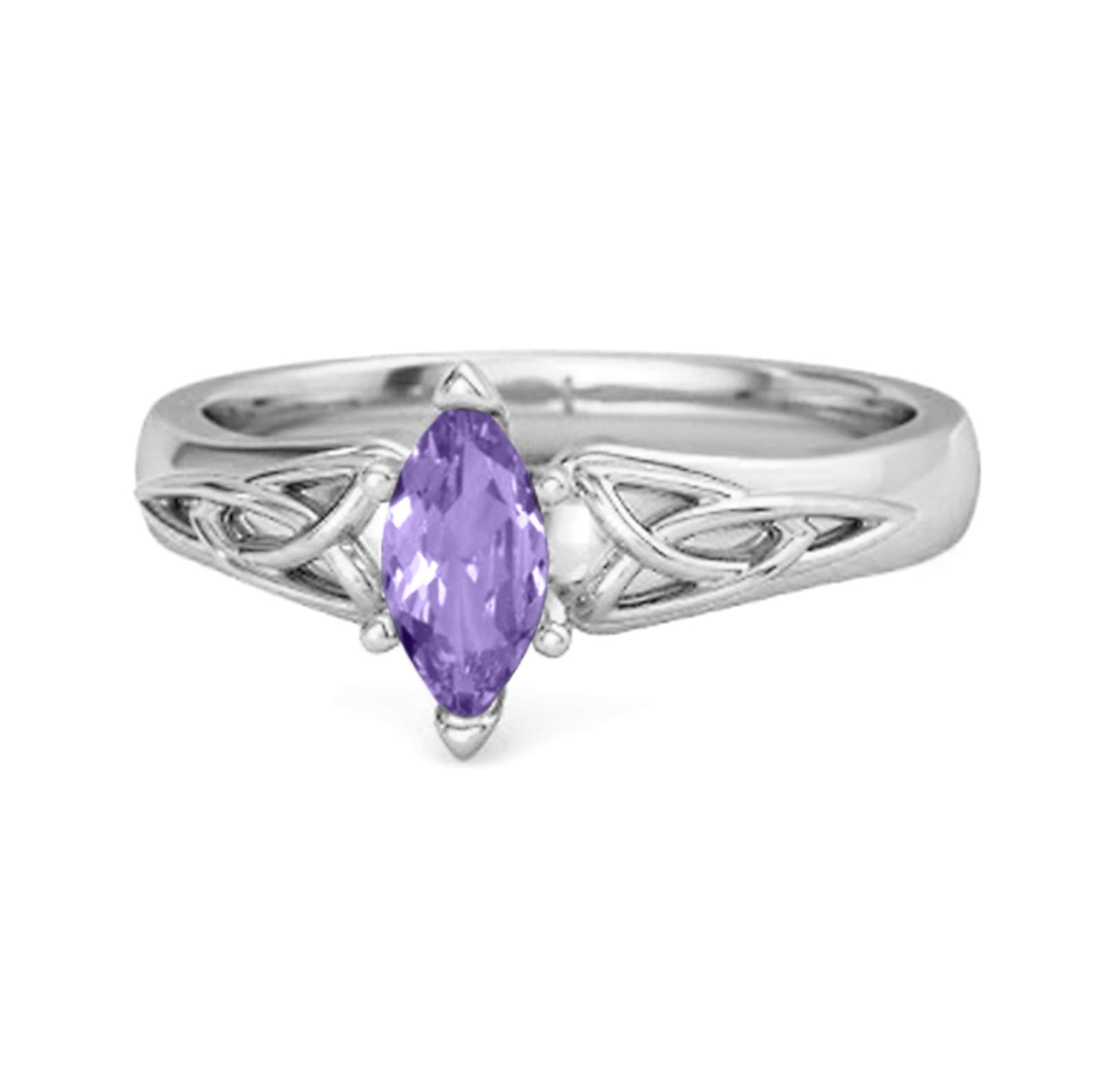 Celtic 0.25 Cts Amethyst Ring 925 Sterling Silver Trinity Knot Band Design Ring (White Gold Plated sterling-silver, 9.5)