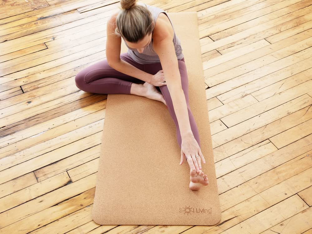 Sol Living Natural Cork Yoga Mat Yoga Mat Stretching Pilates Meditation Exercise Mat Gym Equipment Non Slip Portable Travel Yoga Accessories Foldable Workout Mat - 24" x 72"