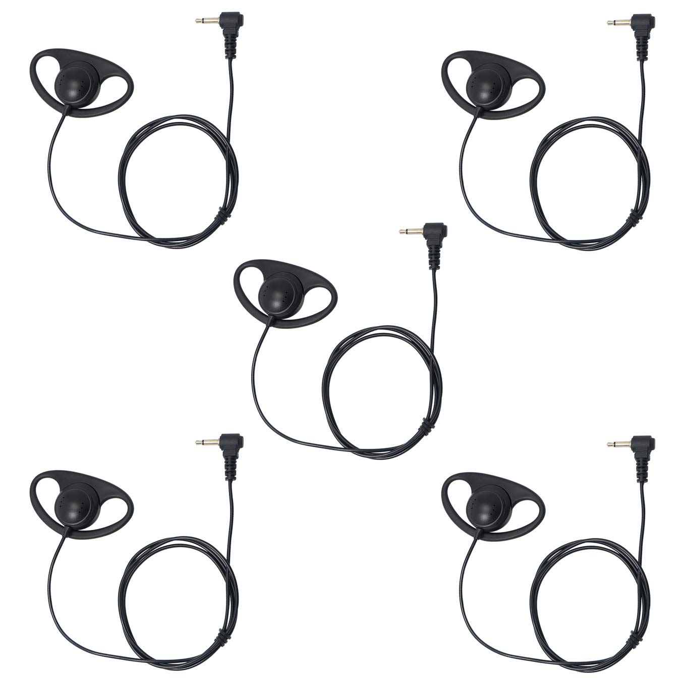 Earphmice Listen Only Earpiece 3.5mm 1 Pin Soft Rubber D Shape Clip-Ear Radio Earpiece Headset for Speaker Mic Compatible with Motorola Kenwood Baofeng Two Way Radios (Pack of 5)