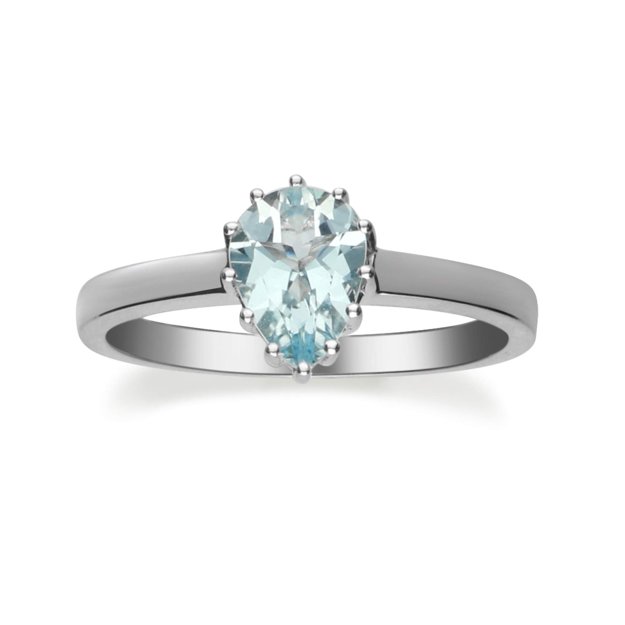 Gin & Grace 10K White Gold Blue Genuine Aquamarine Eternity Promise Propose Promise Ring for Women