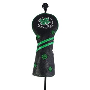 Golf Headcovers Club Covers for Driver Fairway Woods Hybrid Clover Lucky Protector Headcover PU Leather with Interchangeable Number Tag (135 Set, 3)