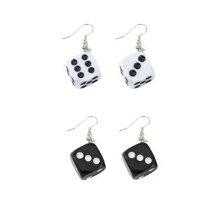 2 Pairs Dice Earring Contracted Sieve Disco Dancing Earrings Funny Cube Dice Casino Drop Earrings