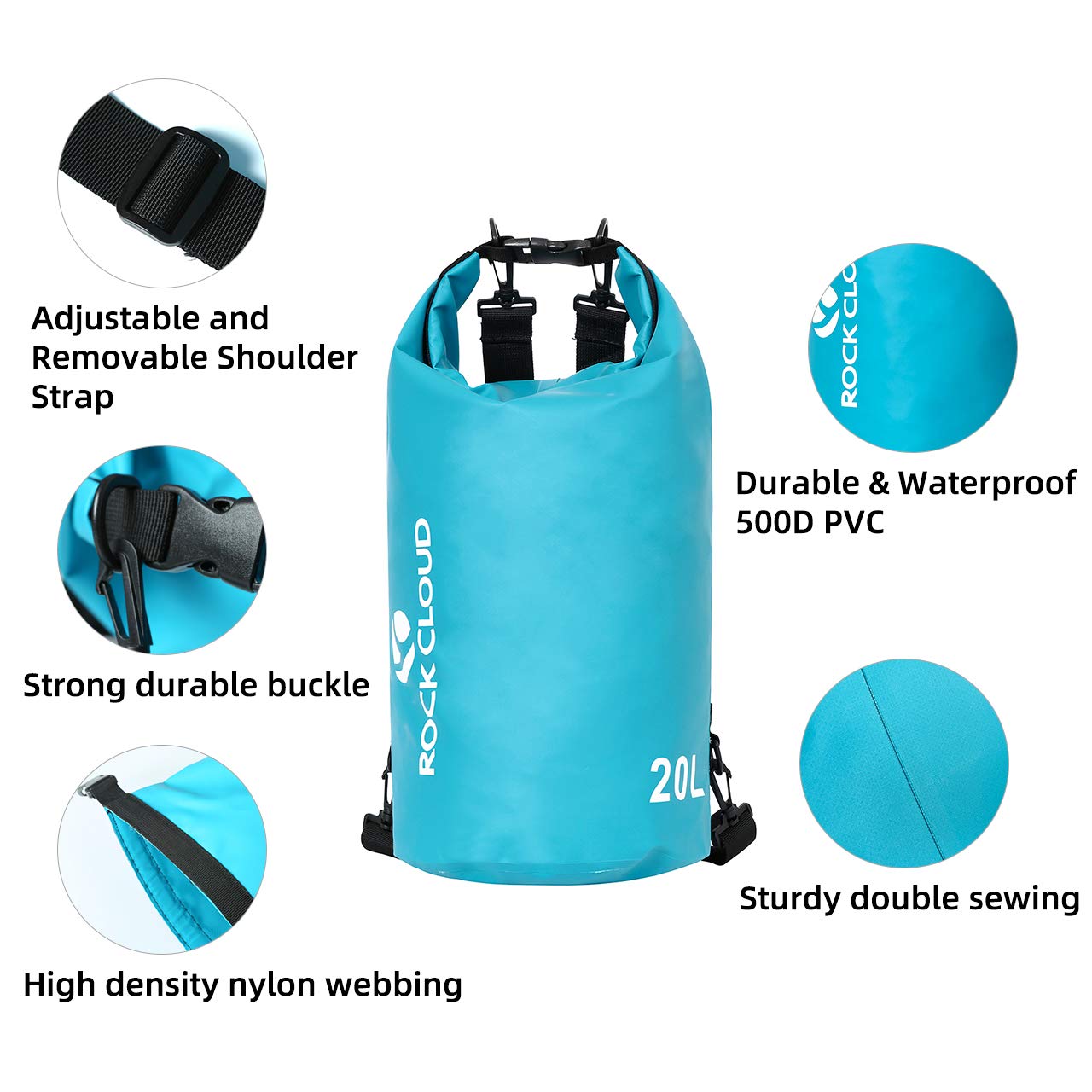 ROCK CLOUD Dry Bag Waterproof 10L Dry Sack for Kayaking Rafting Boating Beach Surfing Swimming Canoe Camping Hiking Fishing Ski, Black