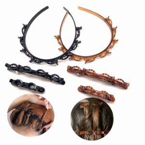 6PCS double bangs hairstyle hairpin headband for girls women Double Layer twist plait headband twister hair clip tools magic braided hairdressing hairpin Korean woven Fashion