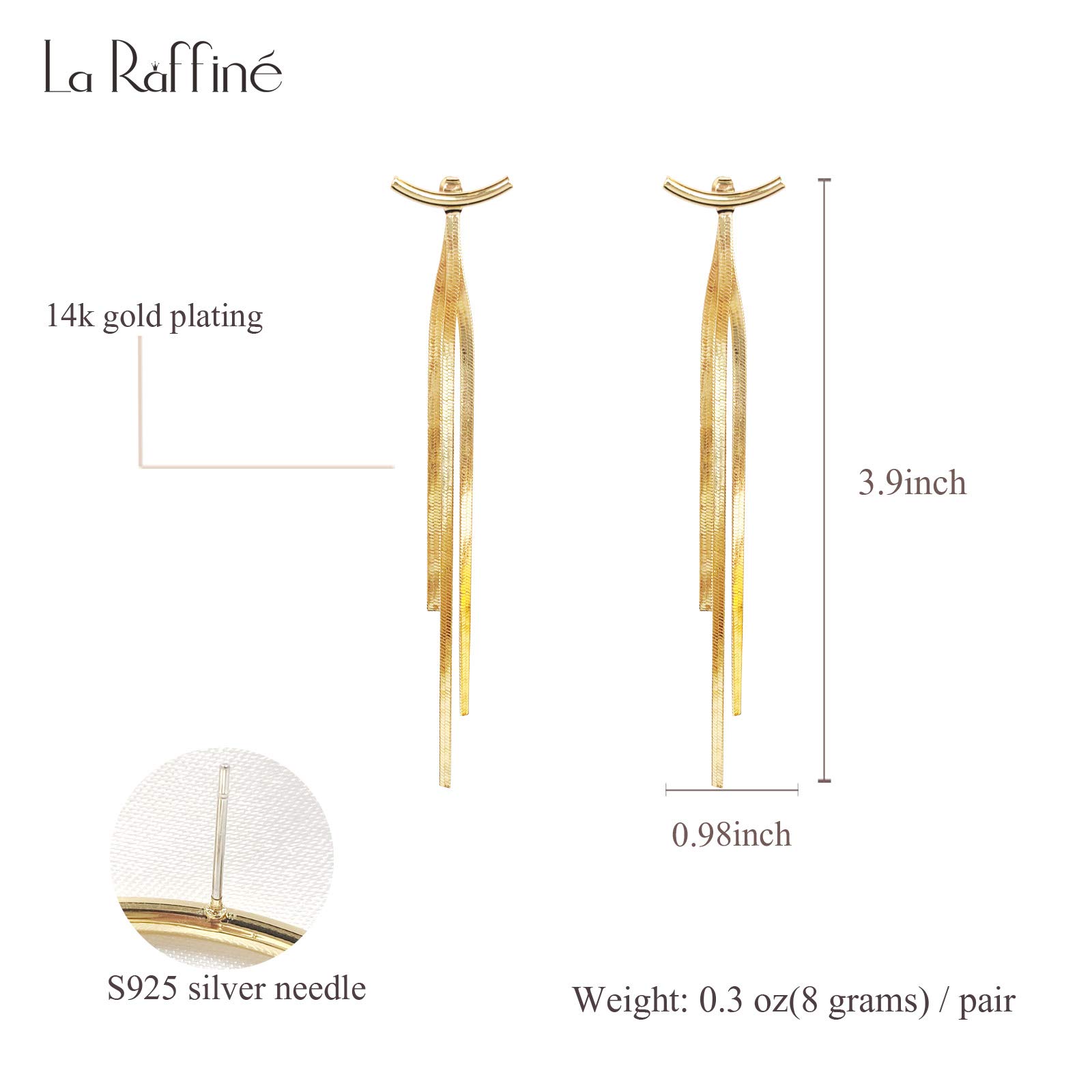 Tassel Earrings 925 Sterling Silver 14K Gold Plated Glossy Arc/Bar Long Thread Geometric Earrings for Women Girl Gifts Present Valentines Birthday Anniversary Mothers Day Christmas Gold Color