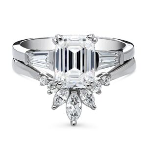 BERRICLE Sterling Silver 3-Stone Wedding Engagement Rings Emerald Cut Cubic Zirconia CZ 7-Stone Ring Set for Women, Rhodium Plated Size 6