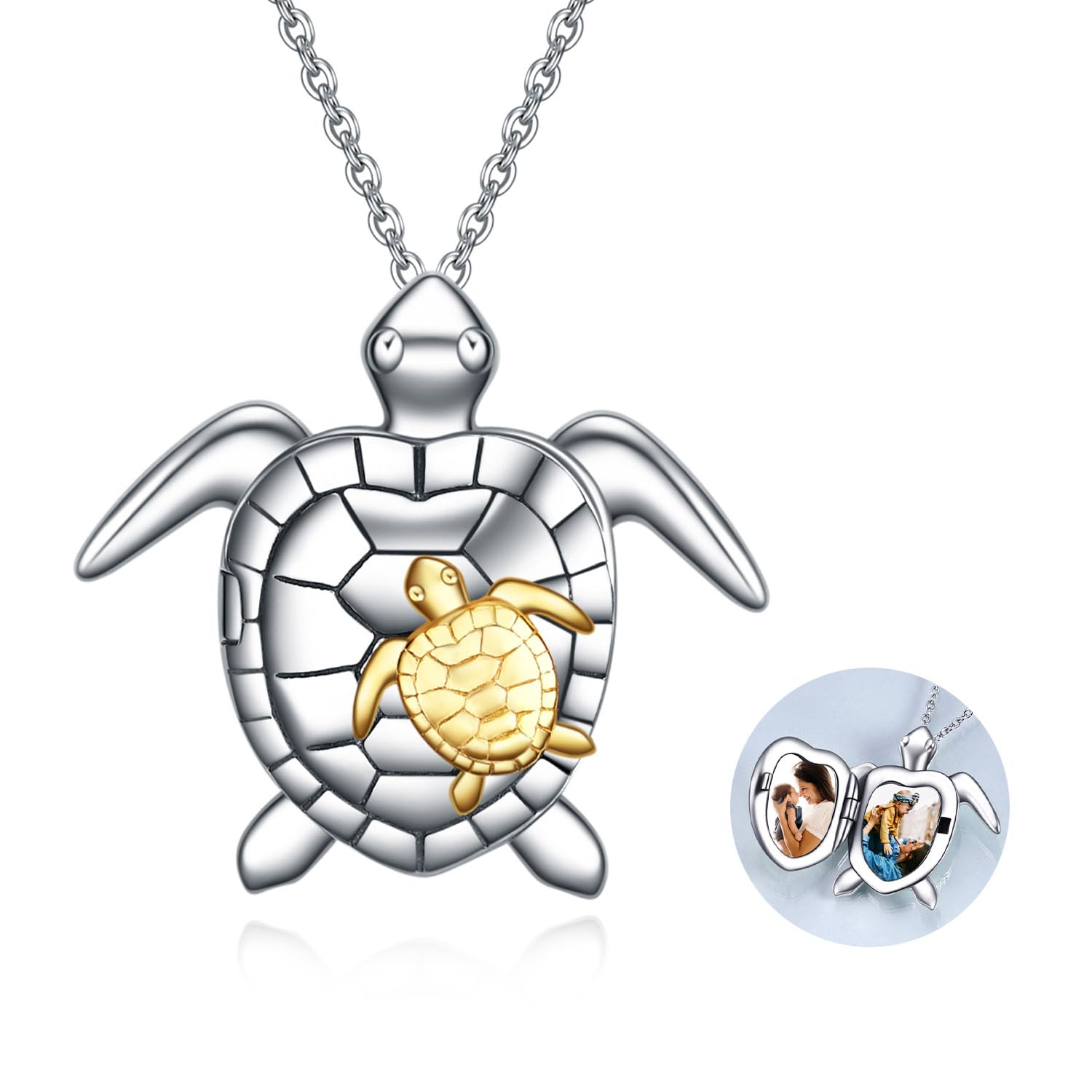 Sterling Silver Turtle Locket Necklace That Holds Pictures Mother Daughter Pendant for Women Mom