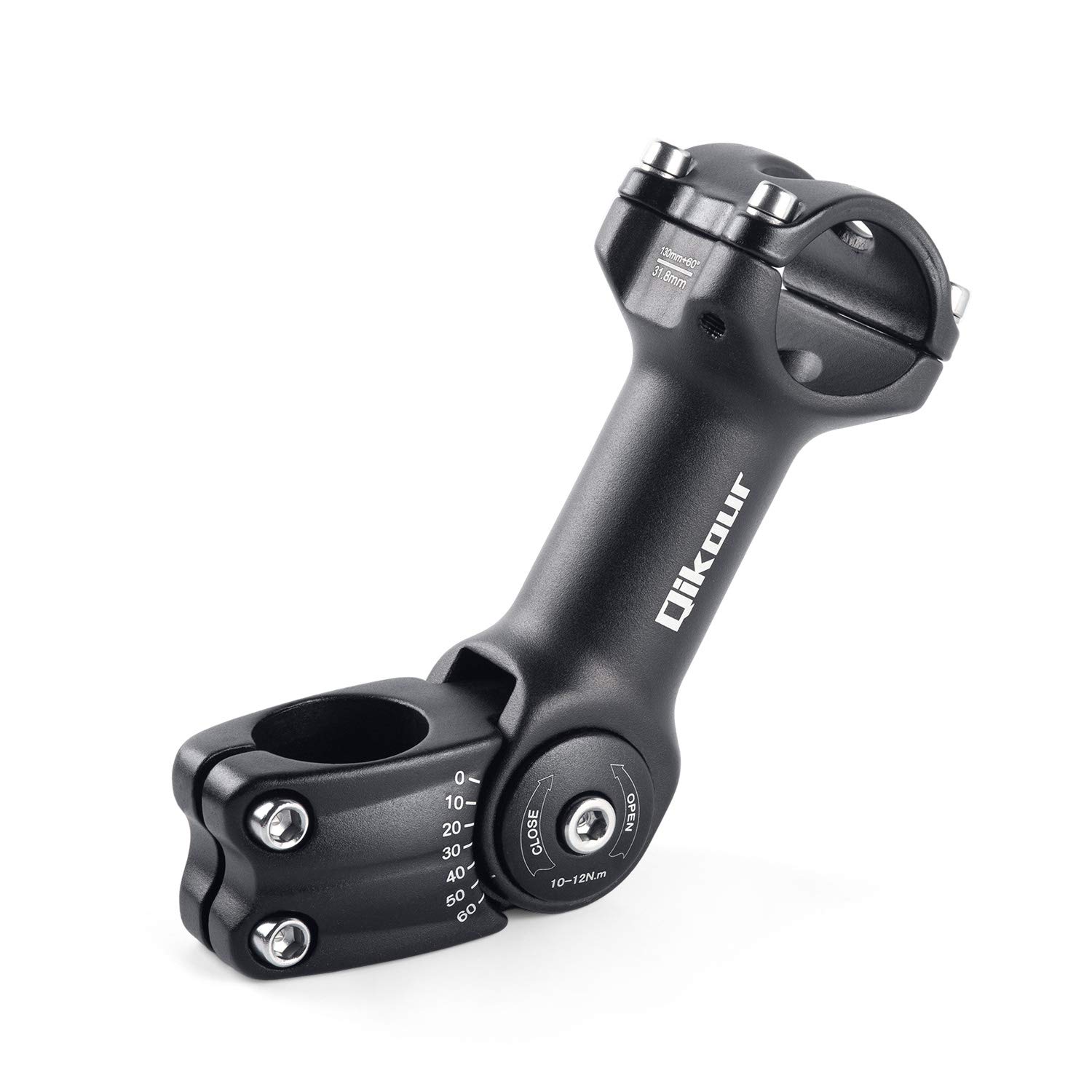 Bike Stem Adjustable 60 Degree 31.8mm (1-1/4") / 25.4mm (1") Handlebar Stem for MTB, Road Bike, Fits Standard 28.6mm (1-1/8") Steering Tube (31.8 x 130mm, 31.8mm Handlebar & 28.6mm Steering Tube)