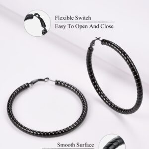 Black Earrings for Women Large Hoop Sensitive Ears Lightweight Chunky Hoops Everyday Jewelry 70mm