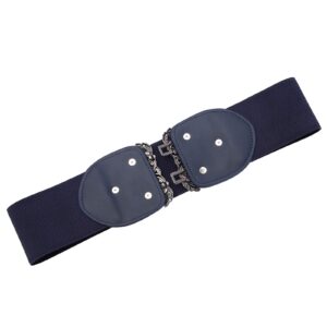 Syuer Women Retro Style Stretchy Waist Belt Vintage Elastic Wide Dress Belts (L-XL (31”-37”), Navy Blue)