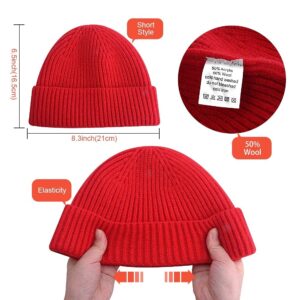 vidsel Short Fisherman Beanie for Men Women, Swag Wool Knit Cuff Trawler Skullcap,Winter Warm Hats Black