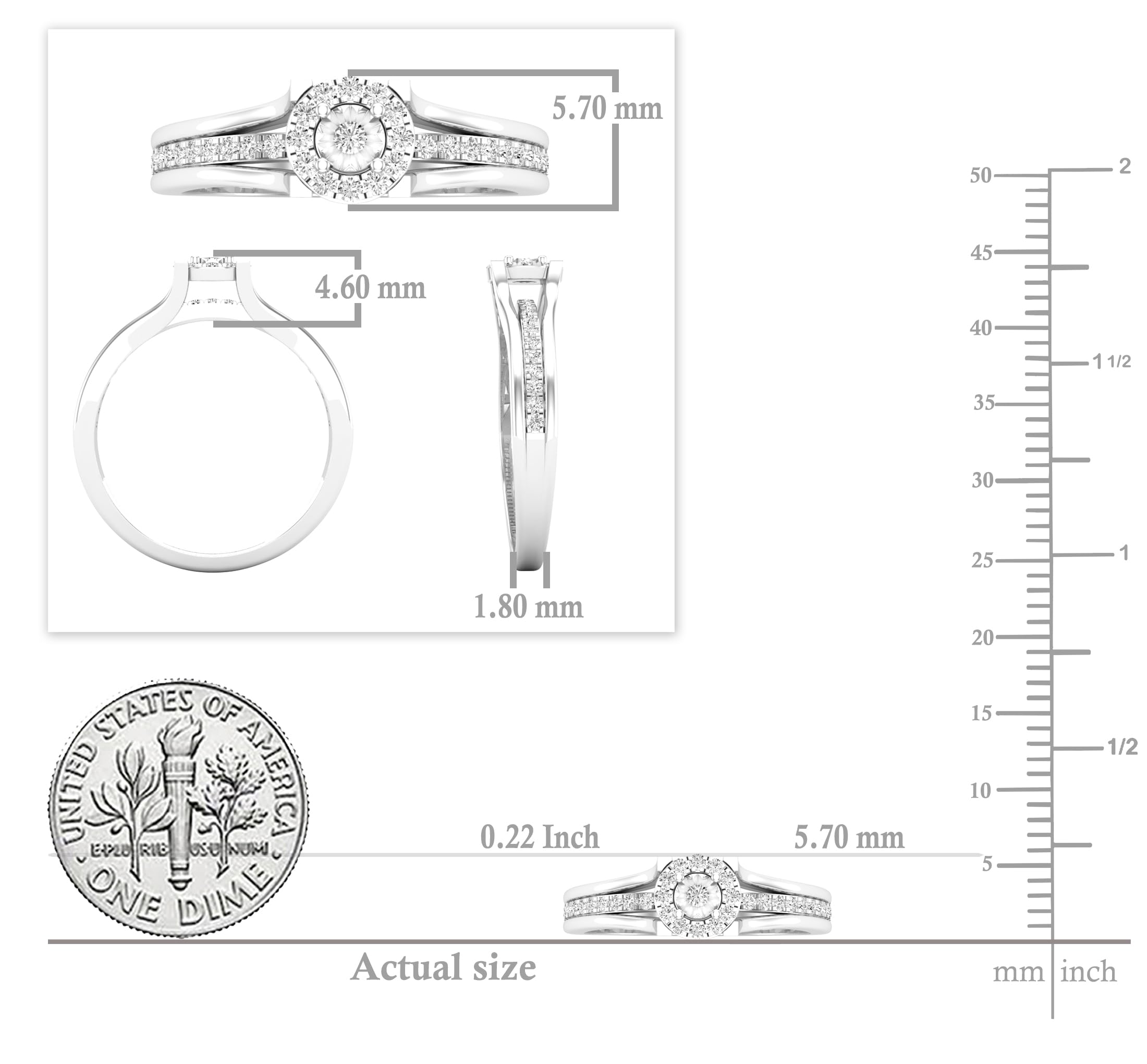 Dazzlingrock Collection 0.25 Carat (ctw) Round Diamond Women Split Shank Promise Engagement Ring 1/4 CT, Sterling Silver, Size 6