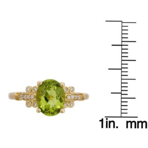 Gin & Grace 10K Yellow Gold Real Diamond Statement Cocktail Ring (I1) with Genuine Peridot Daily Work Wear Jewelry for Women Gifts for Her