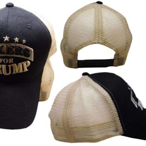 Bikers for Trump Black Khaki Mesh Trucker Cotton Embroidered Hat Cap