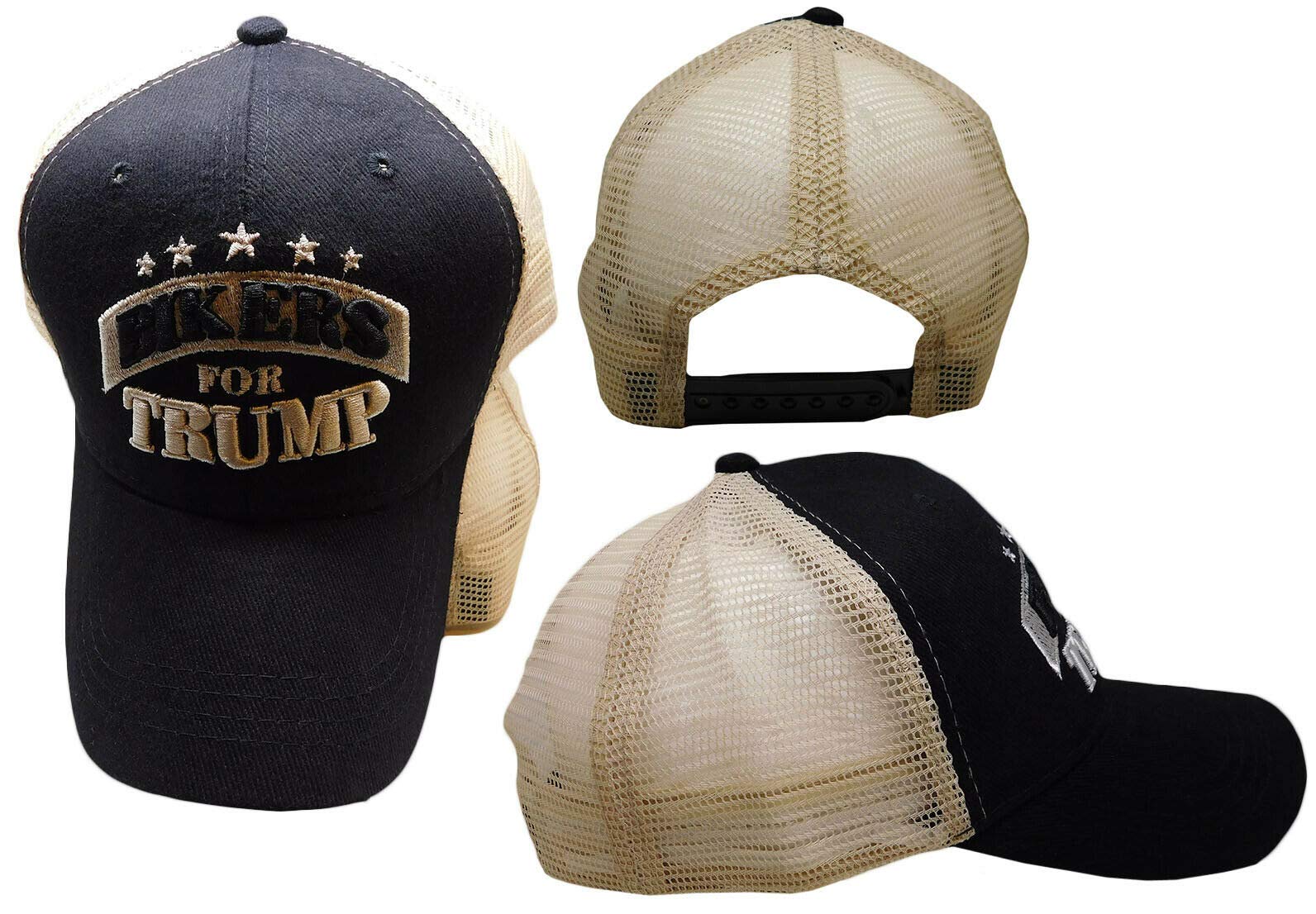 Bikers for Trump Black Khaki Mesh Trucker Cotton Embroidered Hat Cap