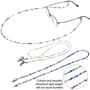 5 Pieces Bead Eyeglass Chains Clip Holder Colorful Beaded Face Covering Lanyards Handmade Necklace with 5 Pairs Silver Clips, 28 Inches Long