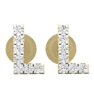 Dazzlingrock Collection 0.10 Carat (ctw) Round White Diamond Ladies Alphabet Initial letter L Stud Earrings 1/10 CT, 10K Yellow Gold