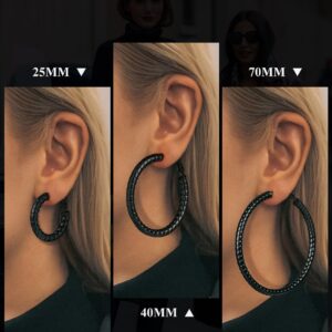 Black Earrings for Women Large Hoop Sensitive Ears Lightweight Chunky Hoops Everyday Jewelry 70mm