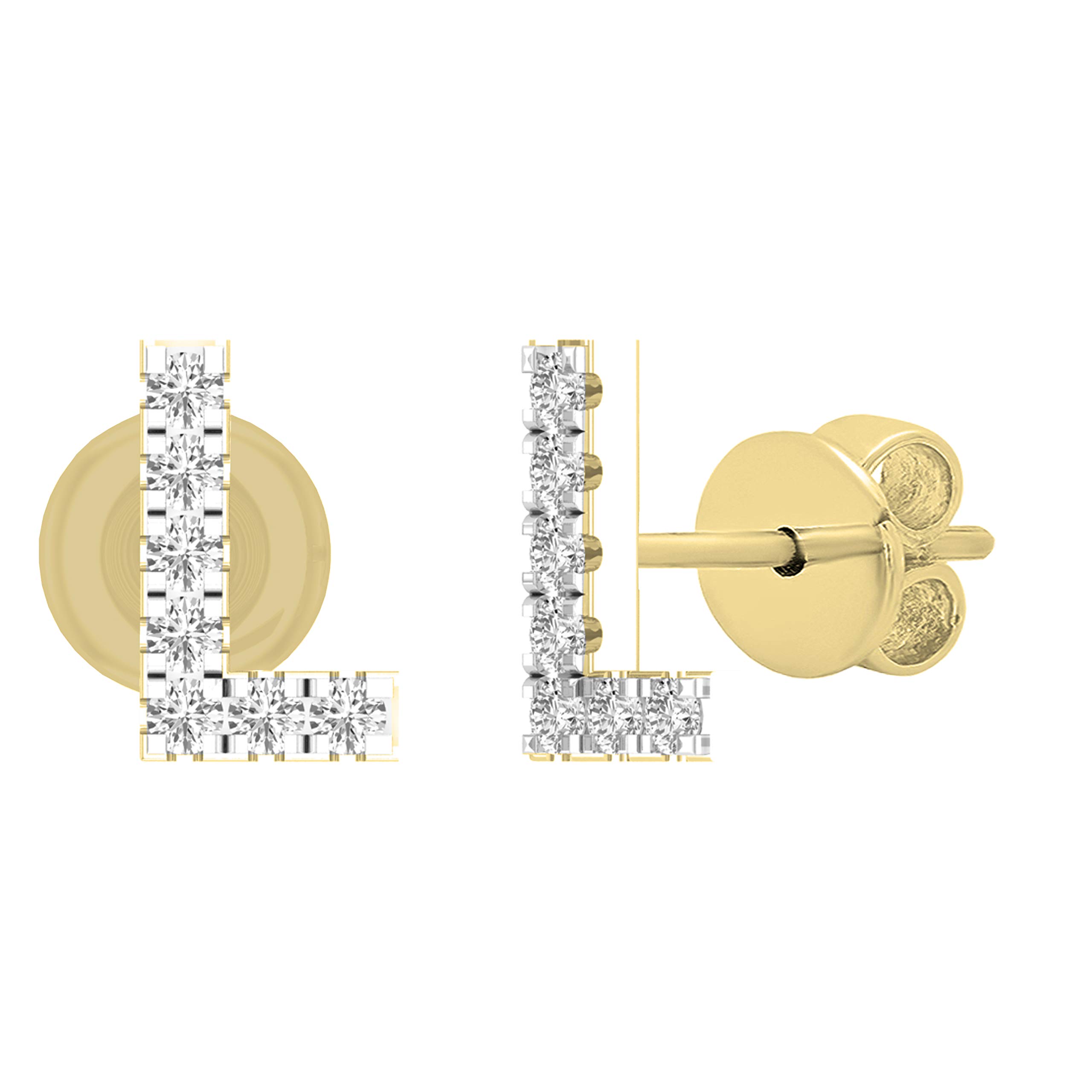 Dazzlingrock Collection 0.10 Carat (ctw) Round White Diamond Ladies Alphabet Initial letter L Stud Earrings 1/10 CT, 10K Yellow Gold