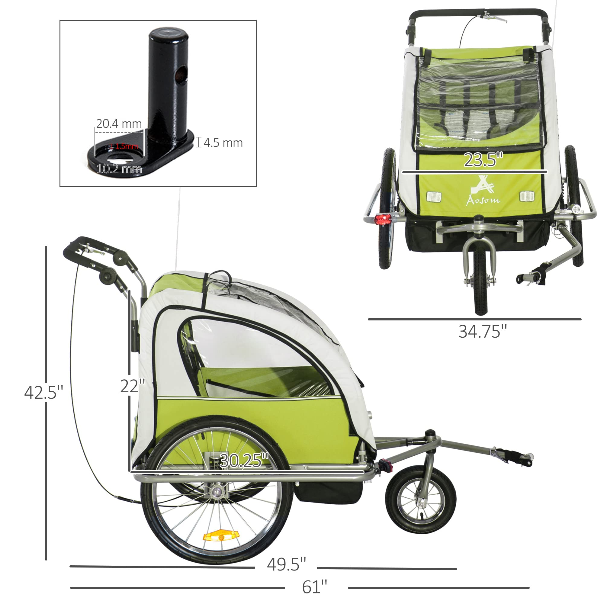 Aosom Elite 360 Swivel Bike Trailer for Kids Double Child Two-Wheel Bicycle Cargo Trailer with 2 Security Harnesses, Green