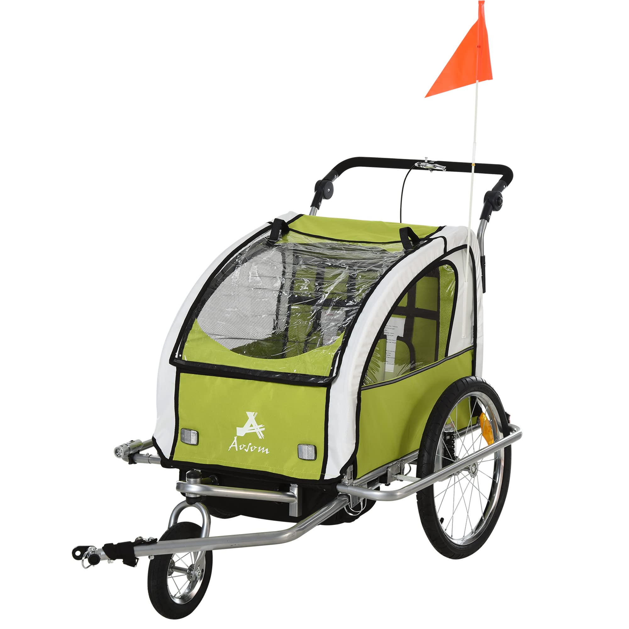 Aosom Elite 360 Swivel Bike Trailer for Kids Double Child Two-Wheel Bicycle Cargo Trailer with 2 Security Harnesses, Green