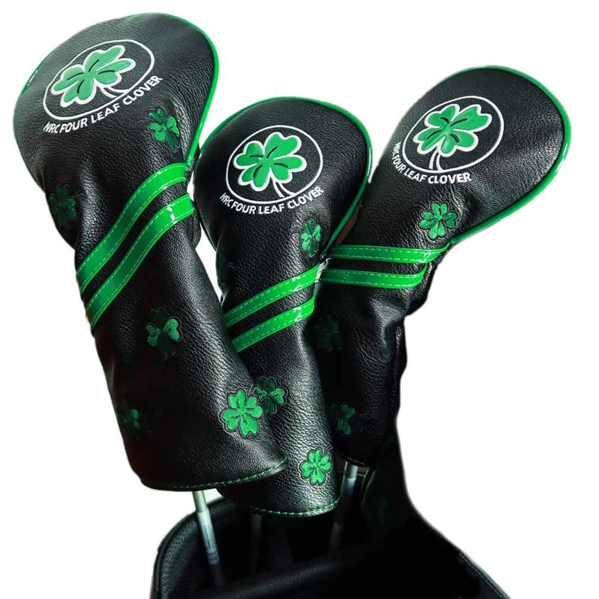 Golf Headcovers Club Covers for Driver Fairway Woods Hybrid Clover Lucky Protector Headcover PU Leather with Interchangeable Number Tag (135 Set, 3)