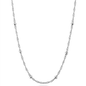 Miabella Italian 925 Sterling Silver Singapore Bead Chain Station Necklace for Women, Made in Italy (18 Inch (women's average length))