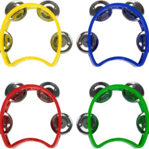 Foraineam 8 Pack Plastic Tambourines Handheld Tambourine Bells Musical Hand Percussion Jingles Music Instrument