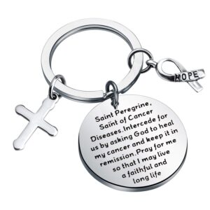 feelmem patron of cancer saint peregrine jewelry cancer fighter gift recovery gift healing prayer keychain st peregrine gift(silver)