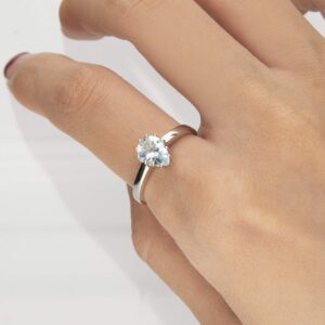 Gin & Grace 10K White Gold Blue Genuine Aquamarine Eternity Promise Propose Promise Ring for Women