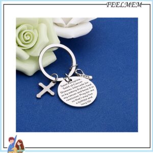 FEELMEM Patron of Cancer Saint Peregrine Jewelry Cancer Fighter Gift Recovery Gift Healing Prayer Keychain St Peregrine Gift(silver)