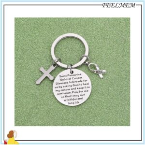 FEELMEM Patron of Cancer Saint Peregrine Jewelry Cancer Fighter Gift Recovery Gift Healing Prayer Keychain St Peregrine Gift(silver)