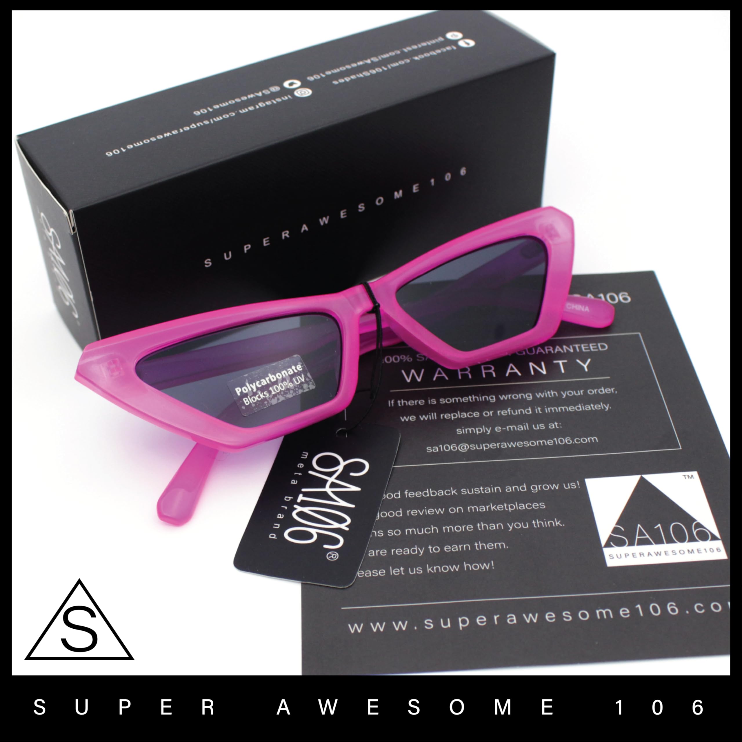 SA106 Womens Neon Pop Color 80s Squared Cat Eye Sunglasses (Pink Black)