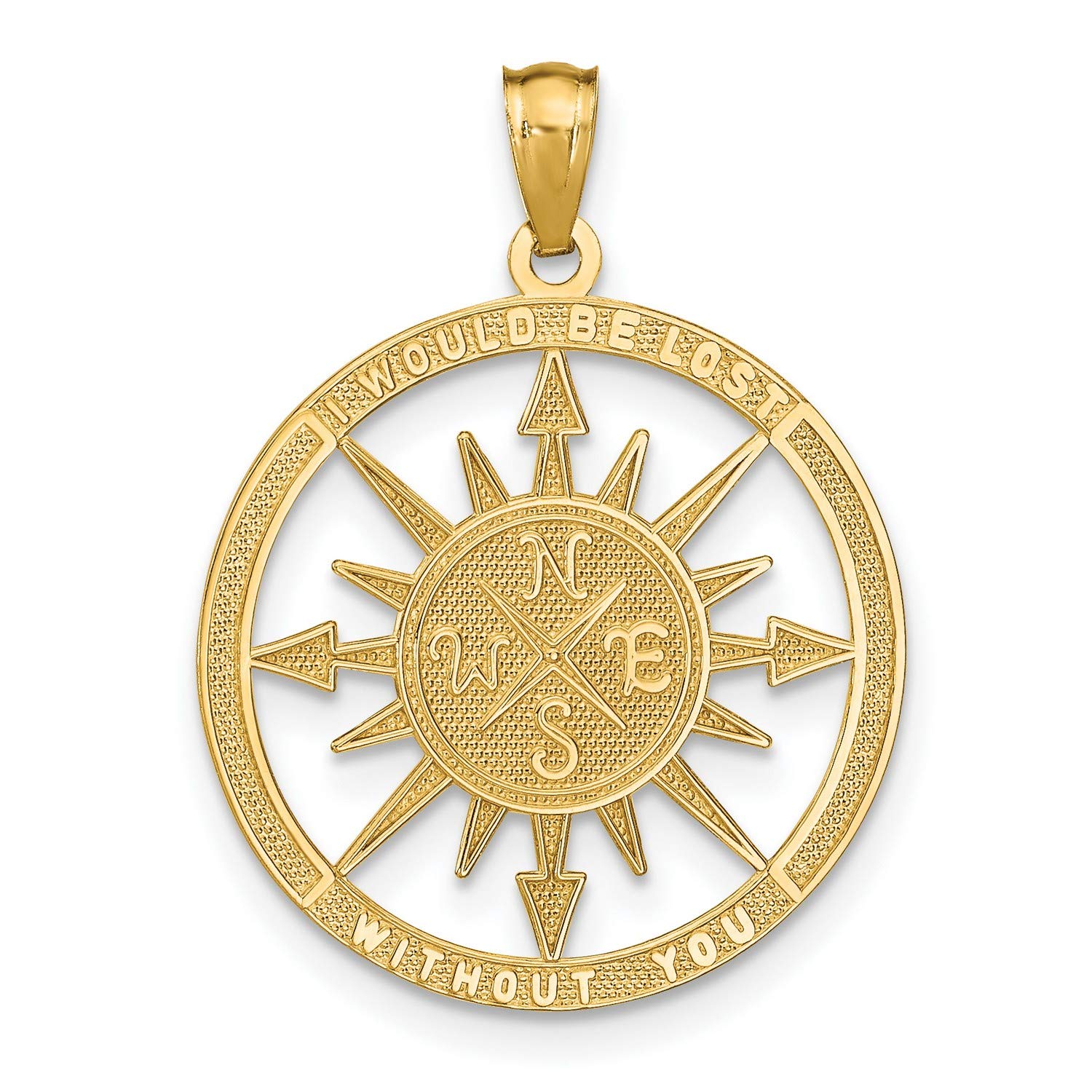 Jewelry Stores Network 14k Yellow Gold Satin and Polished I Would Be Lost Without You Words Nautical Compass Pendant 27 mm x 21 mm