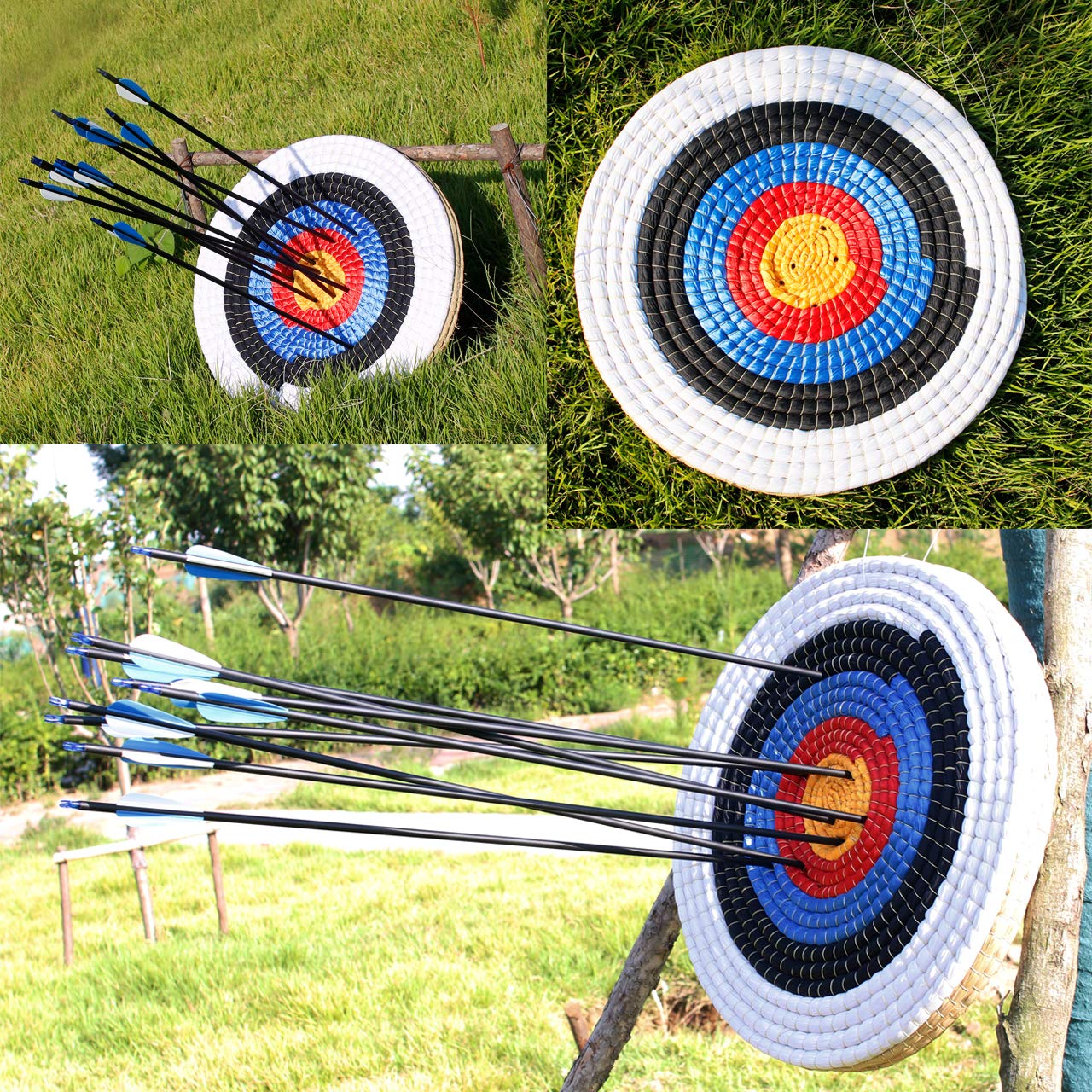 SinoArt Traditional Solid Straw Round 3 Laryes Hand-Made Archery Target Face for Recurve Bow Longbow Shooting Practice with 5 Paper Target Face