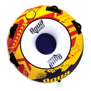 Aqua Pro Towable Tube for Water Sports – Single Rider – Marine-Grade Inflatable Boat Tube – Yellow/Red