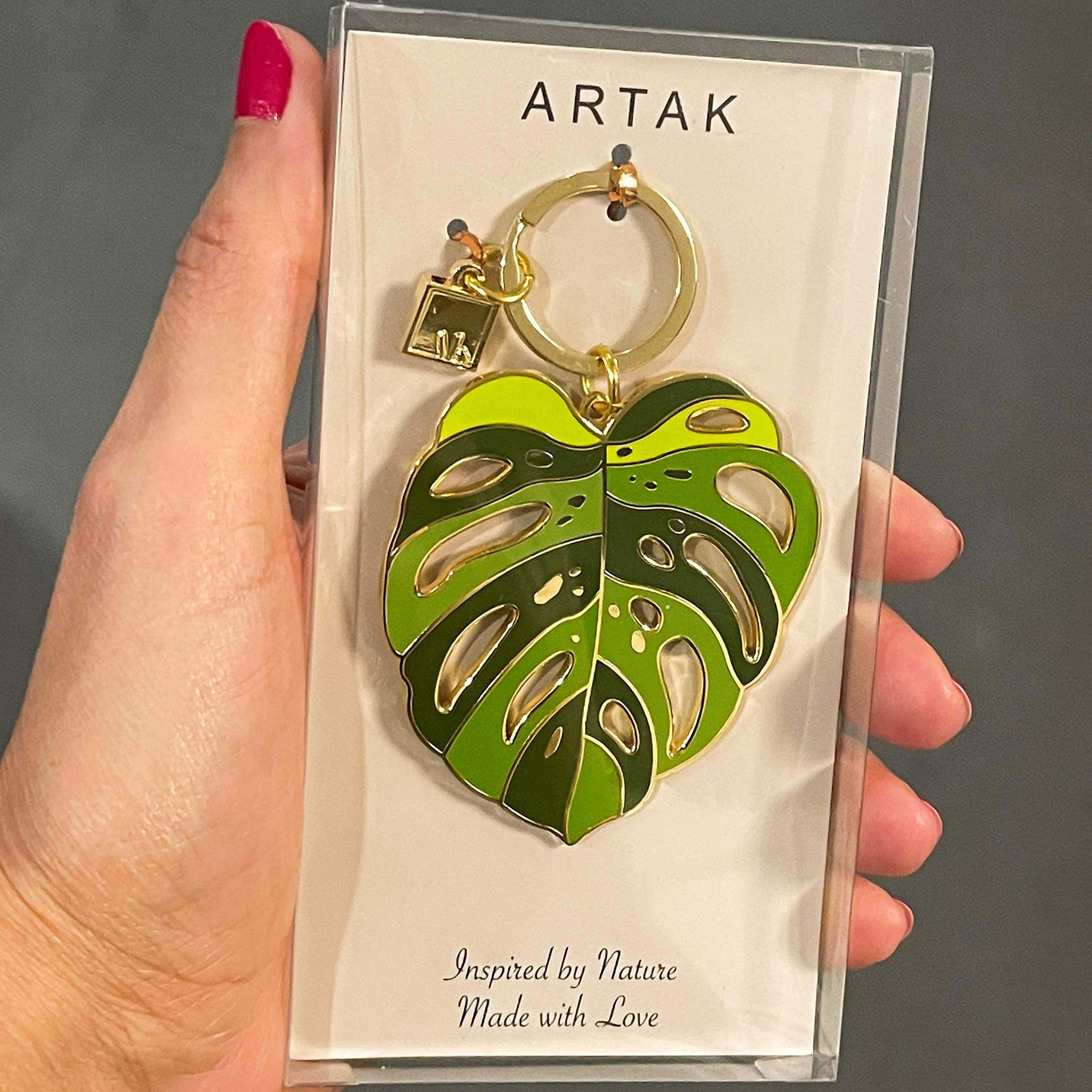 ArtAK Plant Keychains for Women Cute Keychain Key Chain Plant Lover Gifts Plant Lady (Gold Monstera)