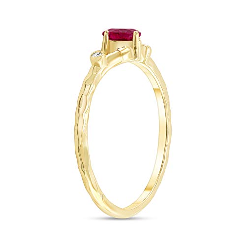 Takar Elegant 14k Gold, Diamond and Rose Gold Genuine Oval Ruby Stackable Ring Genuine Birthstone Ring, 14k Yellow GOLD Red gemstone ring for women. Gold stacking rings for Female MADE IN USA.