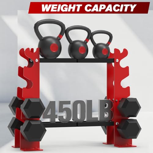 FISUP Weight Rack for Dumbbells, Dumbbell Rack Stand Only 450LBS Capacity Weight Rack for Home Gym Strength Training Dumbbell Racks Red and Black 5 Tier，Suitable for 8-30 LBS