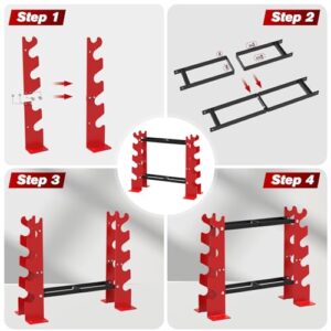 FISUP Weight Rack for Dumbbells, Dumbbell Rack Stand Only 450LBS Capacity Weight Rack for Home Gym Strength Training Dumbbell Racks Red and Black 5 Tier，Suitable for 8-30 LBS