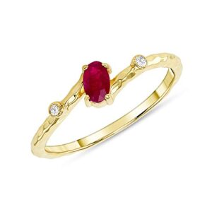 Takar Elegant 14k Gold, Diamond and Rose Gold Genuine Oval Ruby Stackable Ring Genuine Birthstone Ring, 14k Yellow GOLD Red gemstone ring for women. Gold stacking rings for Female MADE IN USA.