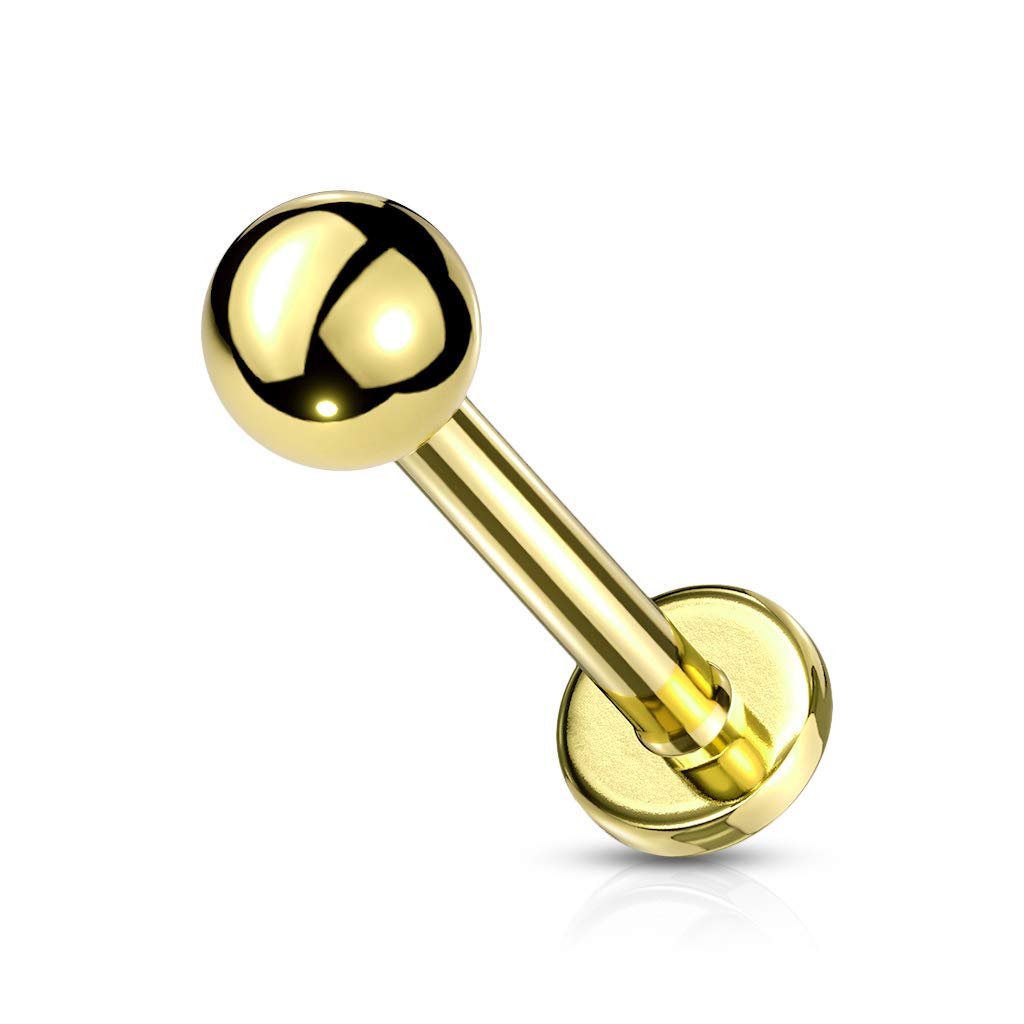 Dynamique Push In Top Ball PVD 316L Surgical Steel Threadless Labret, Monroe, Flat Back Stud (Sold Per Piece)