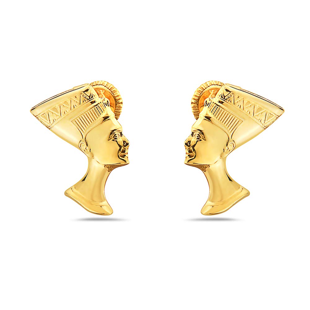 PORI JEWELERS 10K Yellow Gold Nefertiti Egyptian Queen Stud Earrings with Screw Backings For Women