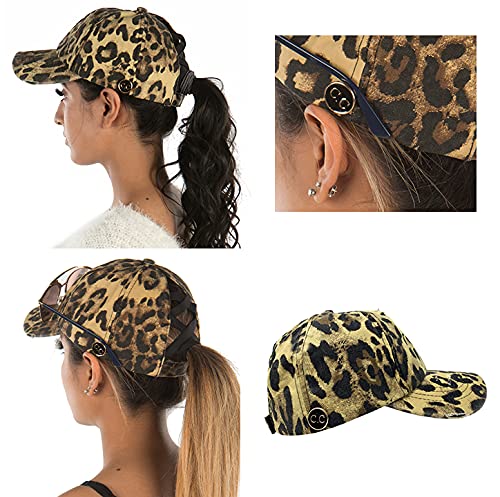 Funky Junque Criss Cross Ponytail Hat w/Buttons - Leopard