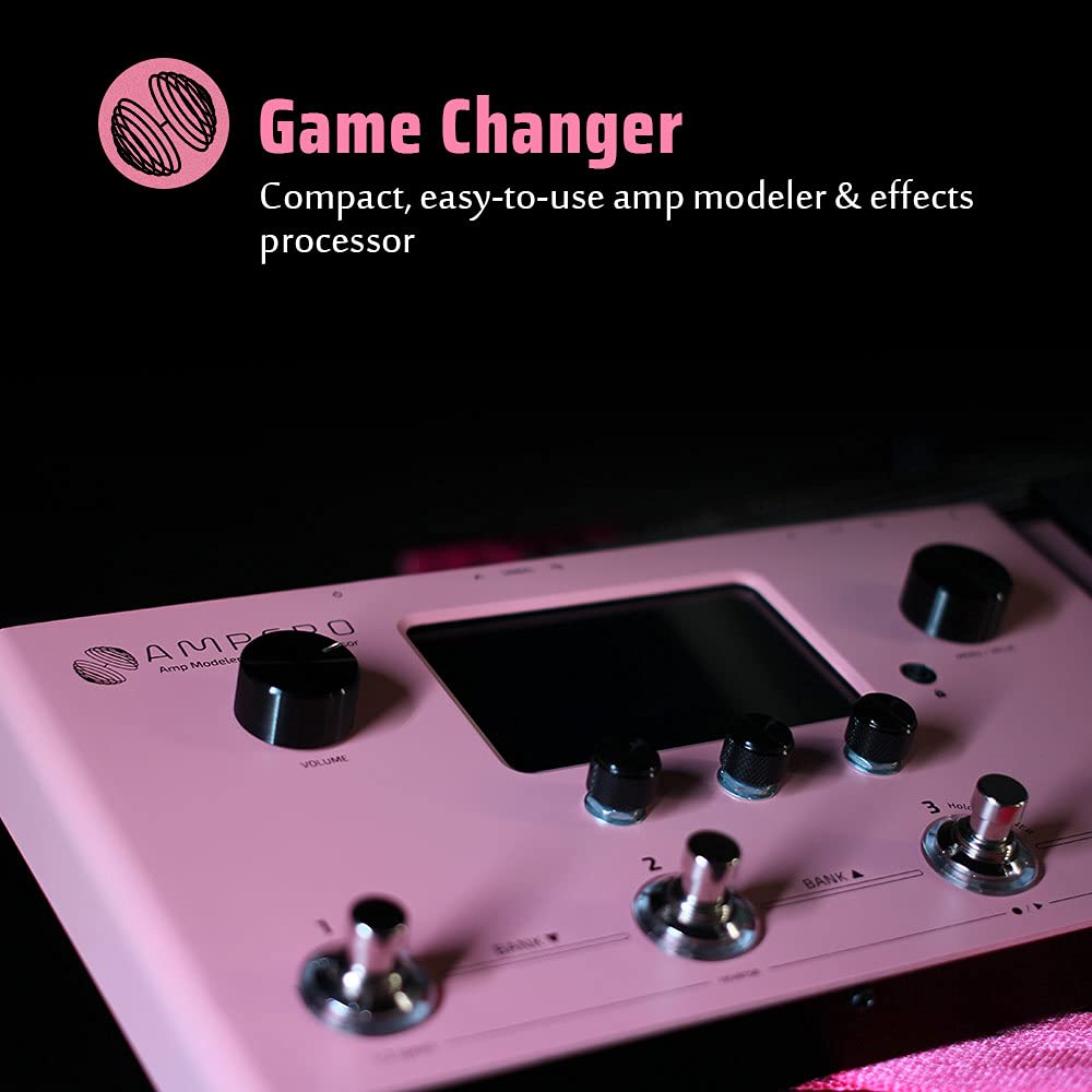 Hotone Ampero MP-100 Guitar Bass Amp Modeling IR Cabinets Simulation Multi Language Multi-Effects with Expression Pedal Stereo OTG USB Audio Interface(Pink Limited Edition)