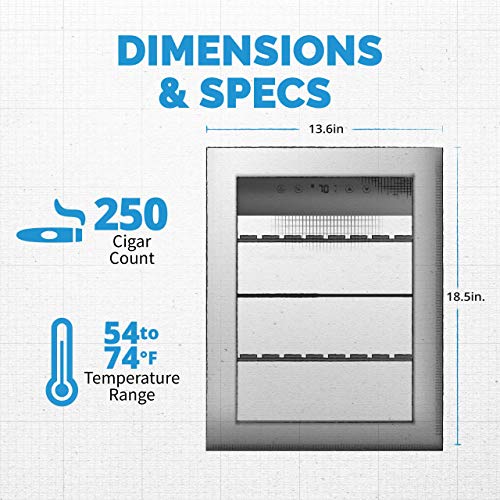 NewAir Electric Cigar Humidor Wineador | 250 Count | Stainless Steel Cooler with Opti-Temp Heating, Cooling Function 54-74F, and Spanish Cedar Shelves NCH250SS01