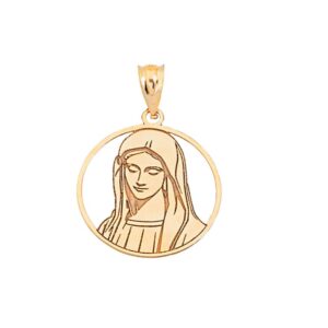 Certified 14k Yellow Gold Customized Name Blessed Virgin Mary Miraculous Pendant