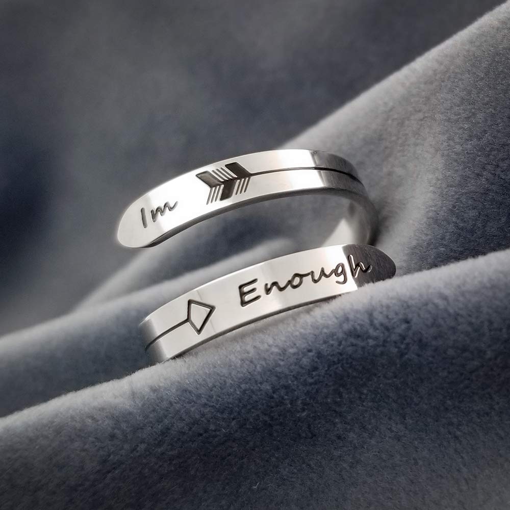 Vrycot Im Enough Themb Ring Adjustable Stainless Steel Silver Inspirational Opening Cute Stacking Hiphop Band…